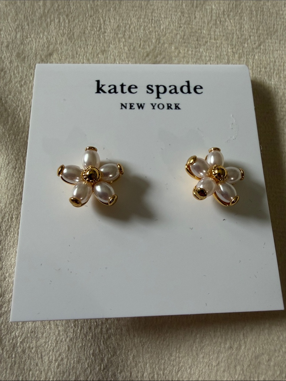 kate spade White Pearl Flower Stud Earrings with Gold Accents